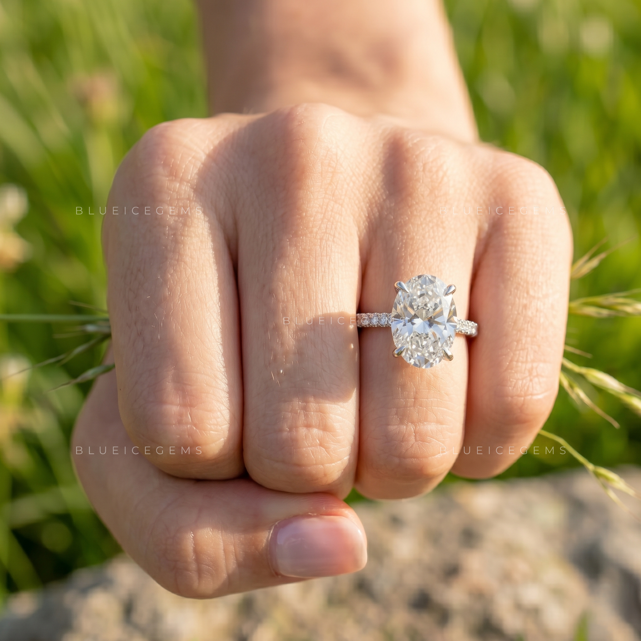 Enchanted Blossom Oval Brilliant Cut Pavé Accent Statement Ring