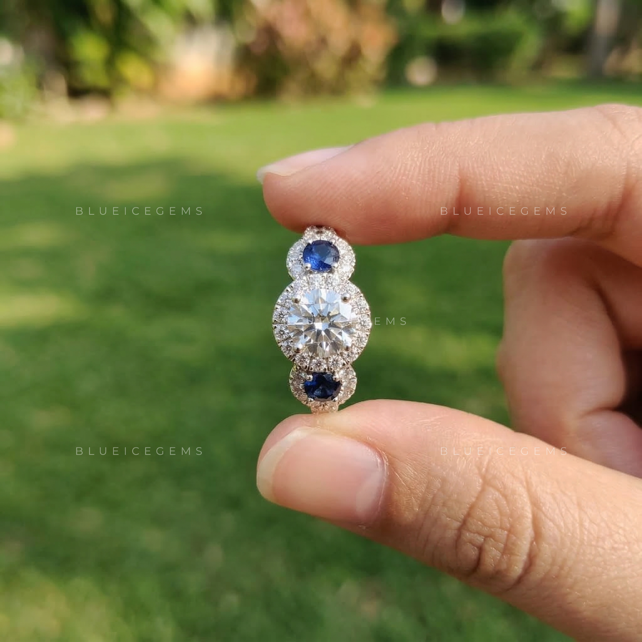 Majestic Azure Round Cut and Sapphire Ring