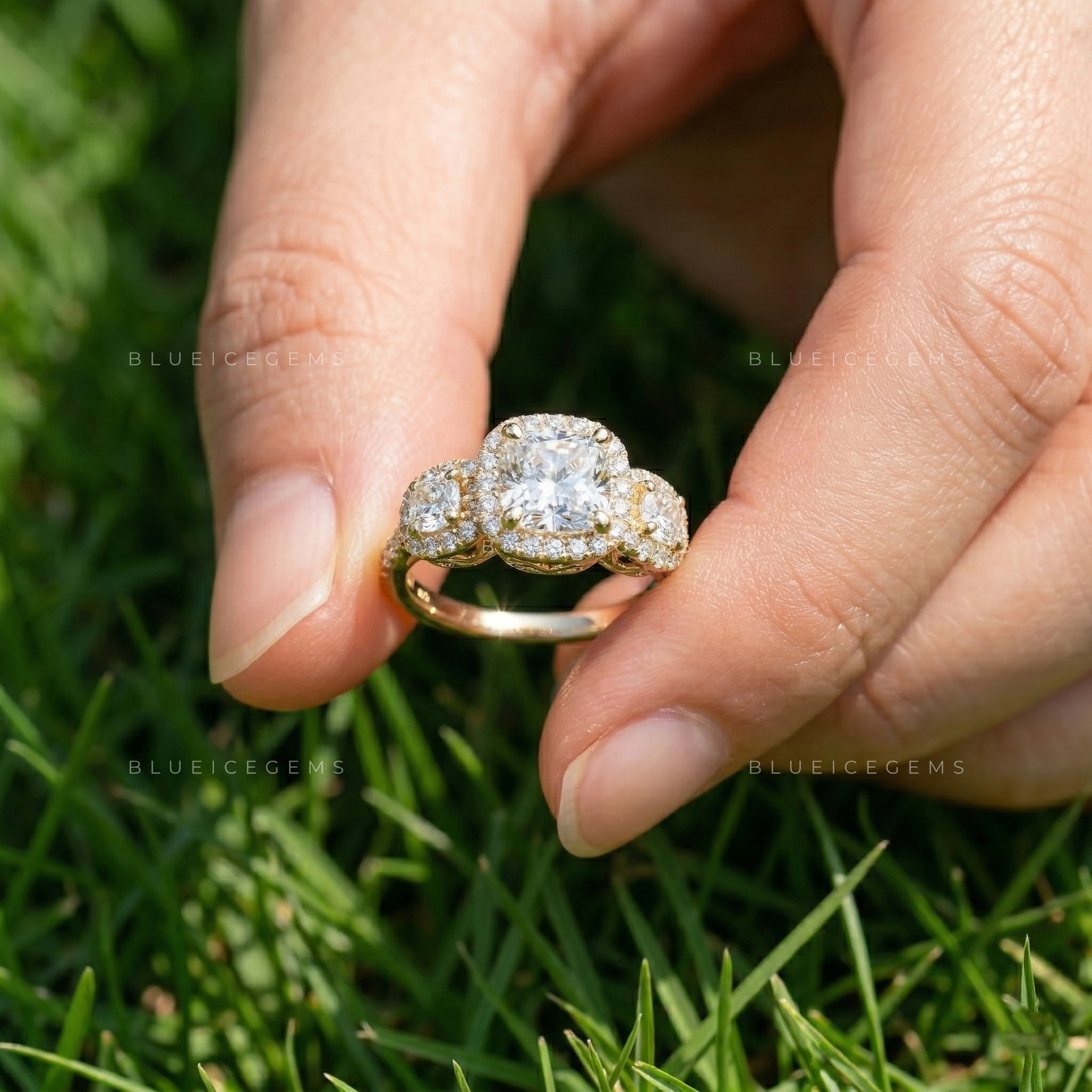 Eternal Radiance Cushion Cut Trilogy Pavé Engagement Ring