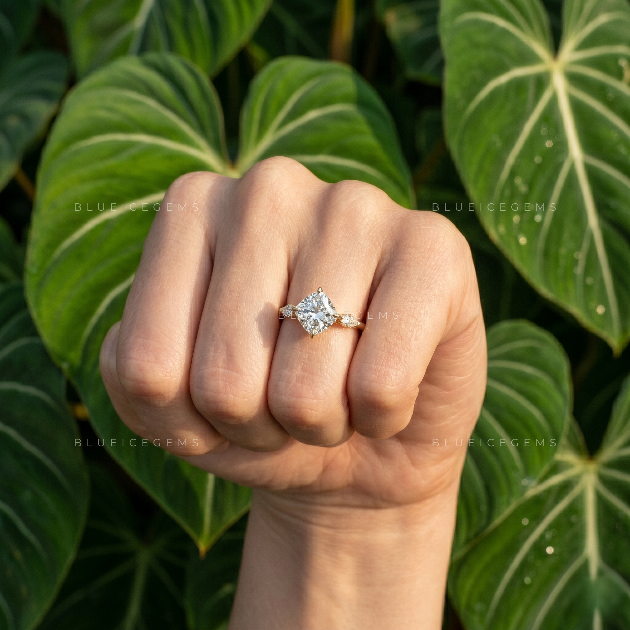 Timeless Harmony Cushion Cut Three-Stone Trilogy Engagement Ring