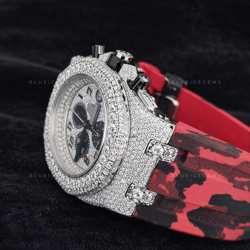 Crimson Apex: Fully Iced-Out Custom Chronograph Watch