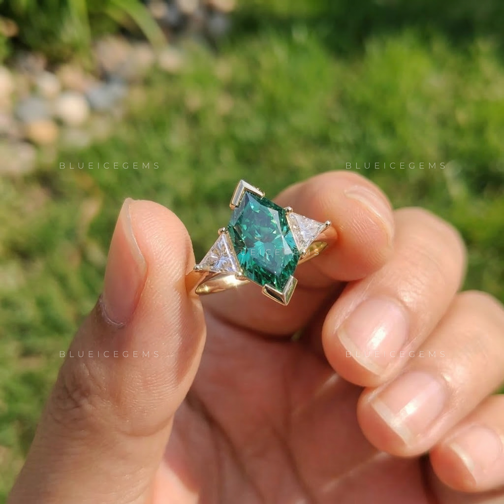 Enchanted Forest Dutch Marquise Three-Stone Ring