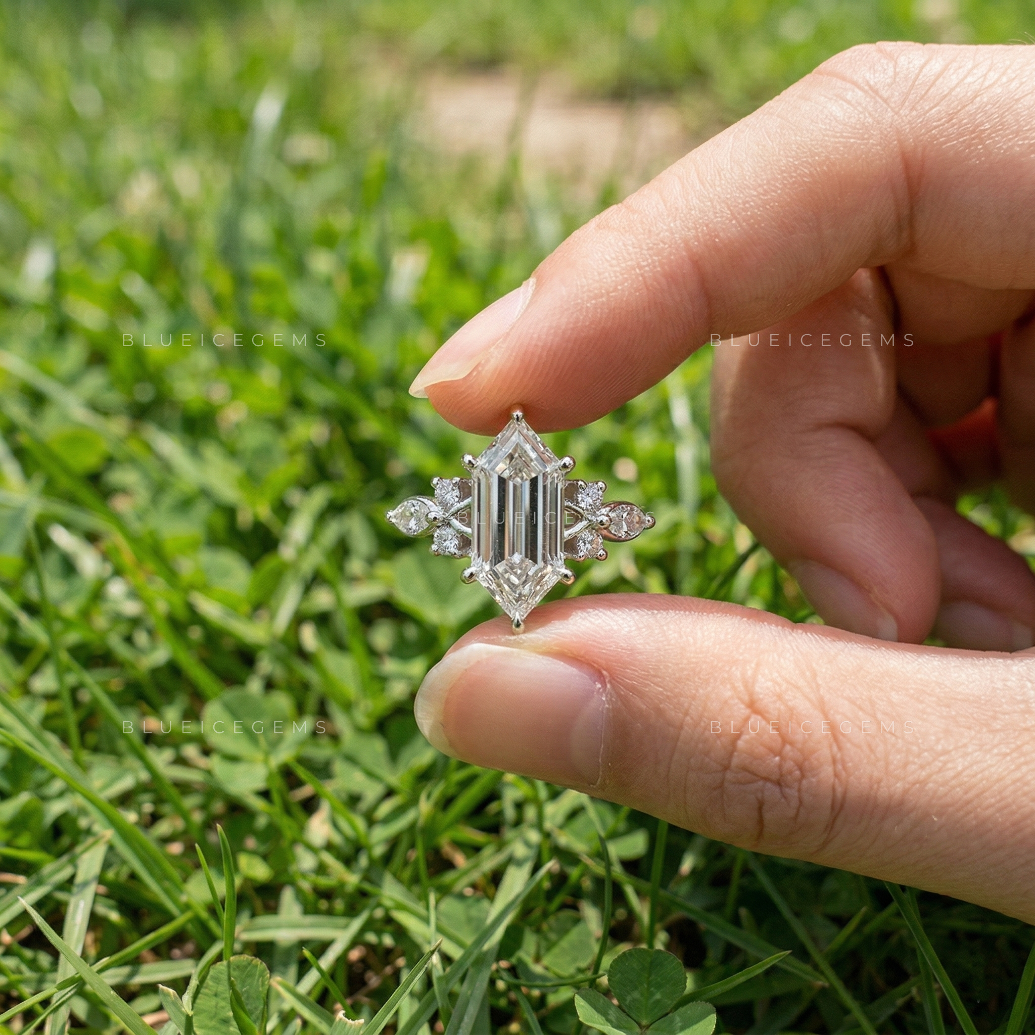 Architectural Radiance Hexagon and Marquise Floral Engagement Ring