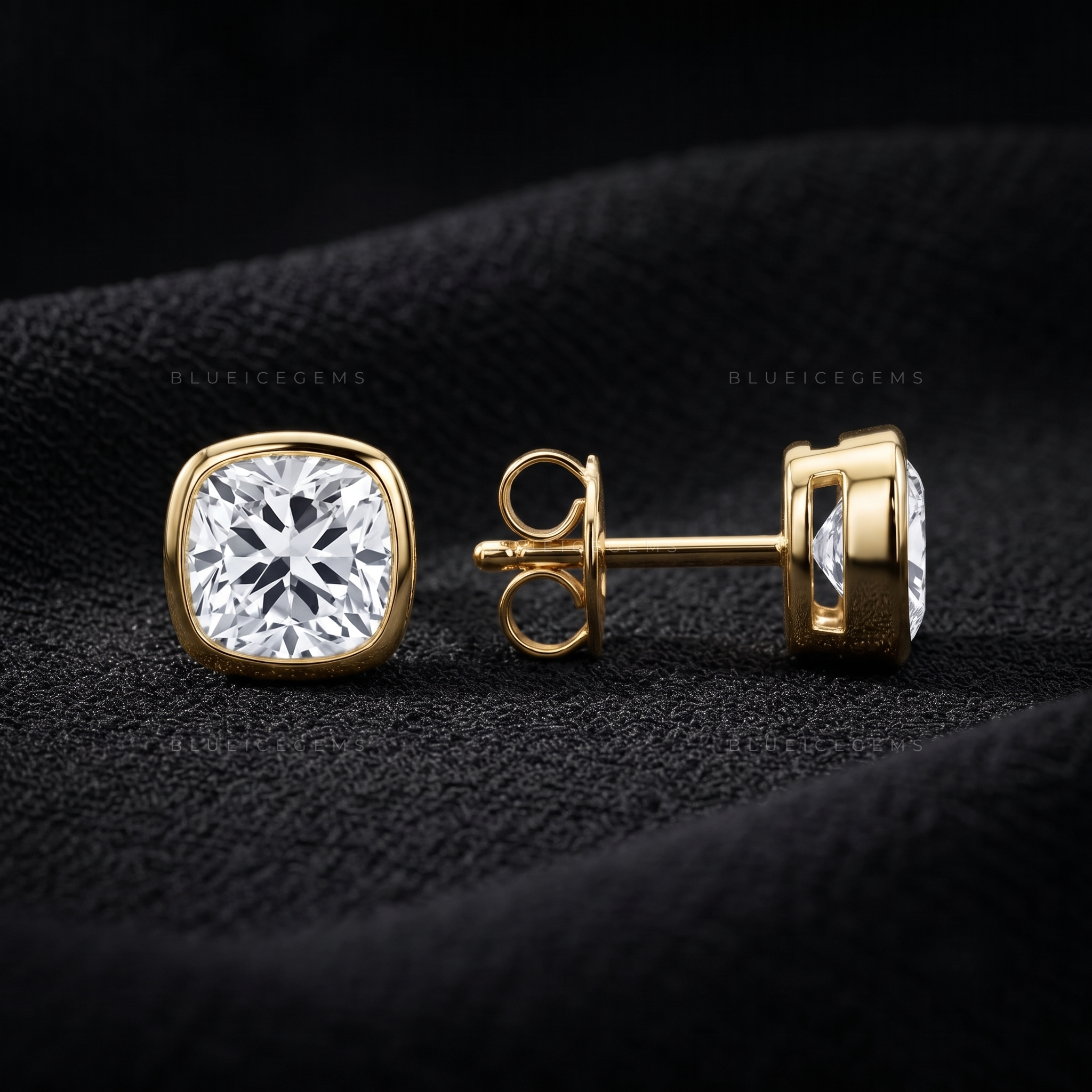 Monogram Cushion Bezel Lab-Grown Diamond Stud Earrings
