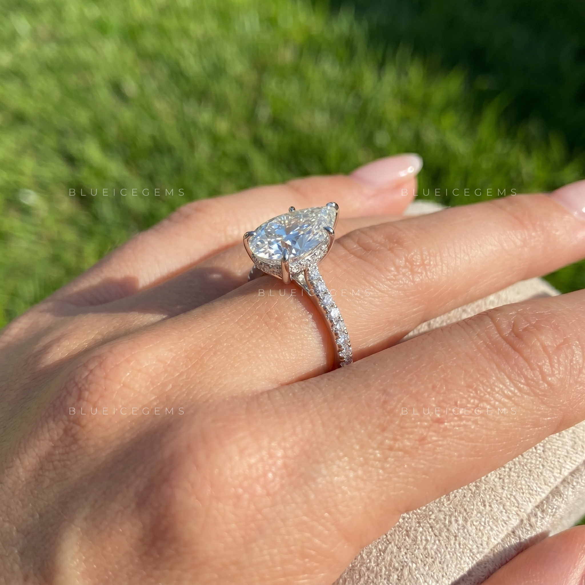 Astera Pear Cut Certified Pavé Accent Solitaire Engagement Ring