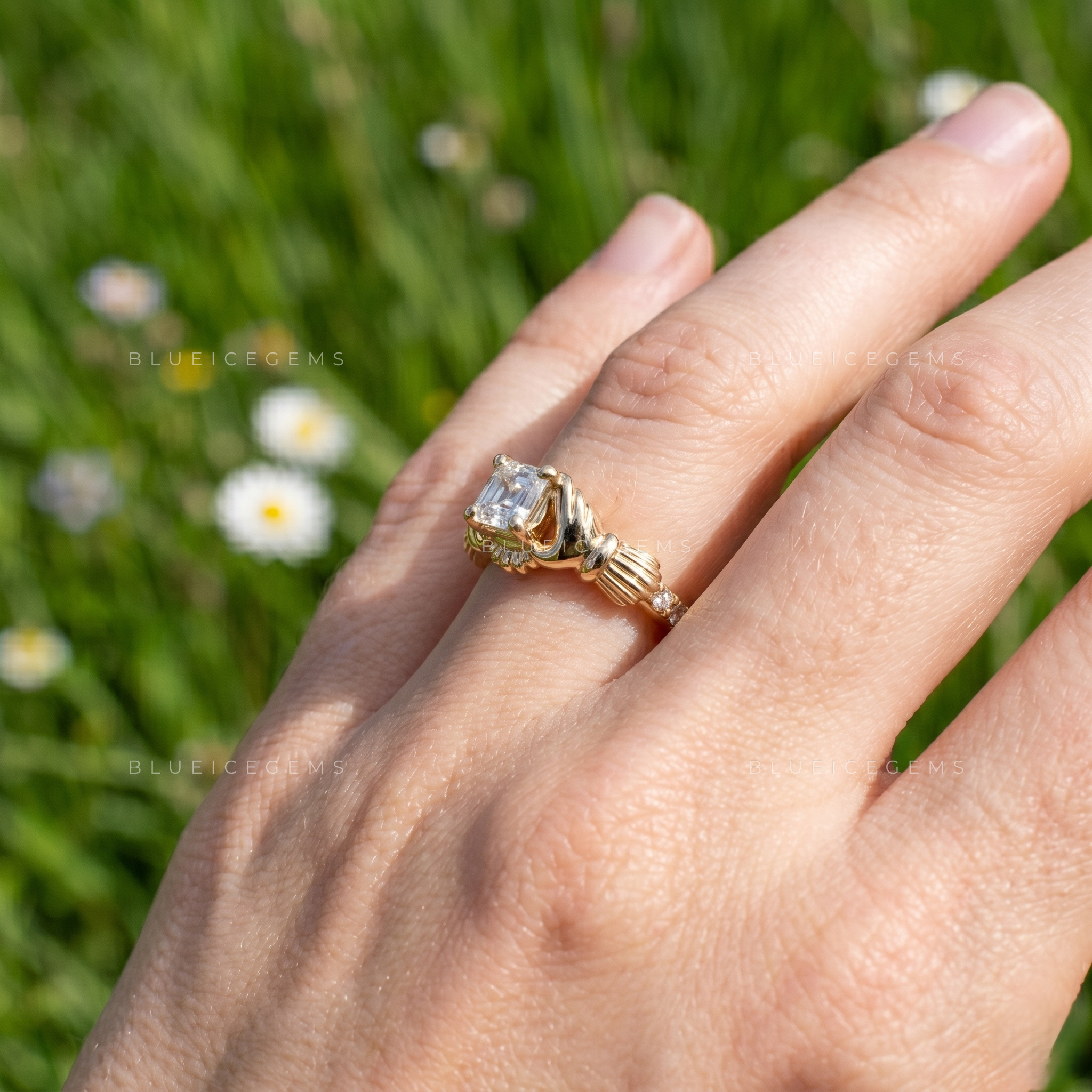 Traditional Love Claddagh Heart Promise Ring Unique Asscher Cut Alternative Engagement Gift Band