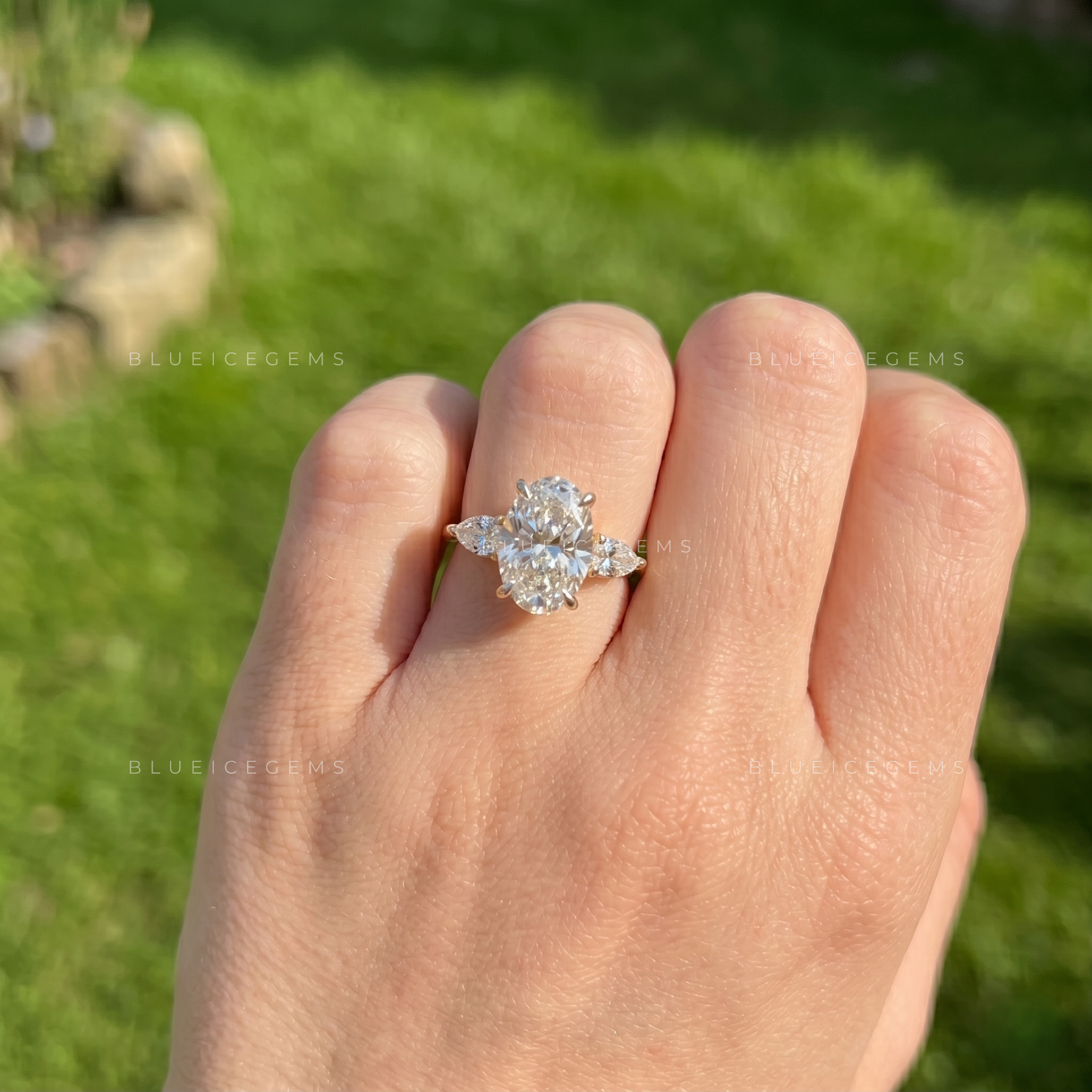 Regal Three-Stone Oval Brilliant Cut Heirloom Engagement Ring