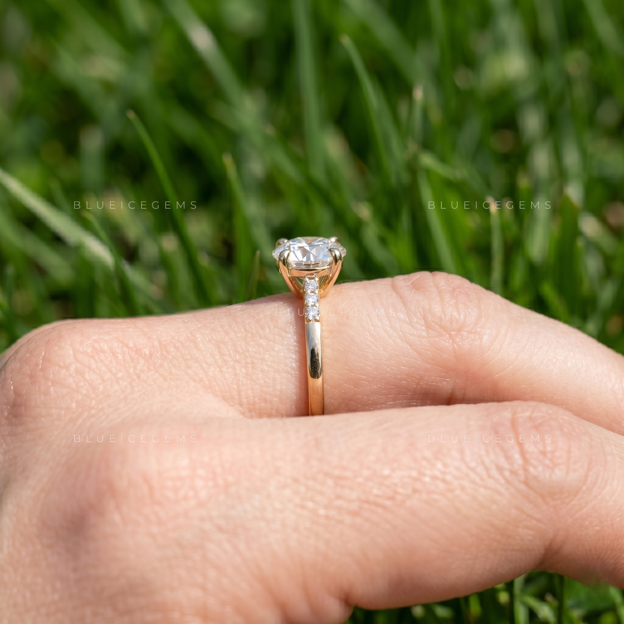 Celestial Shimmer Round Brilliant Pavé Accent Engagement Ring