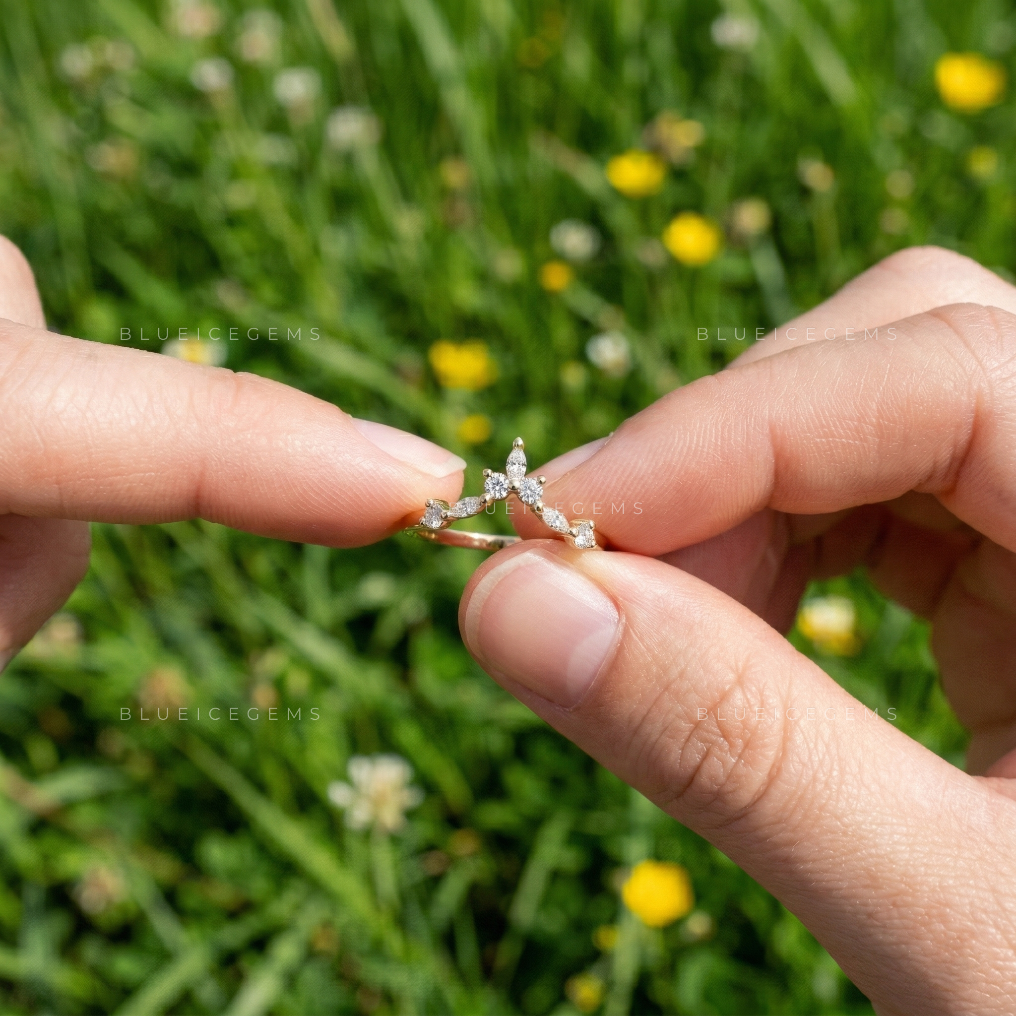 Nature-Inspired Marquise and Round Diamond Floral Band