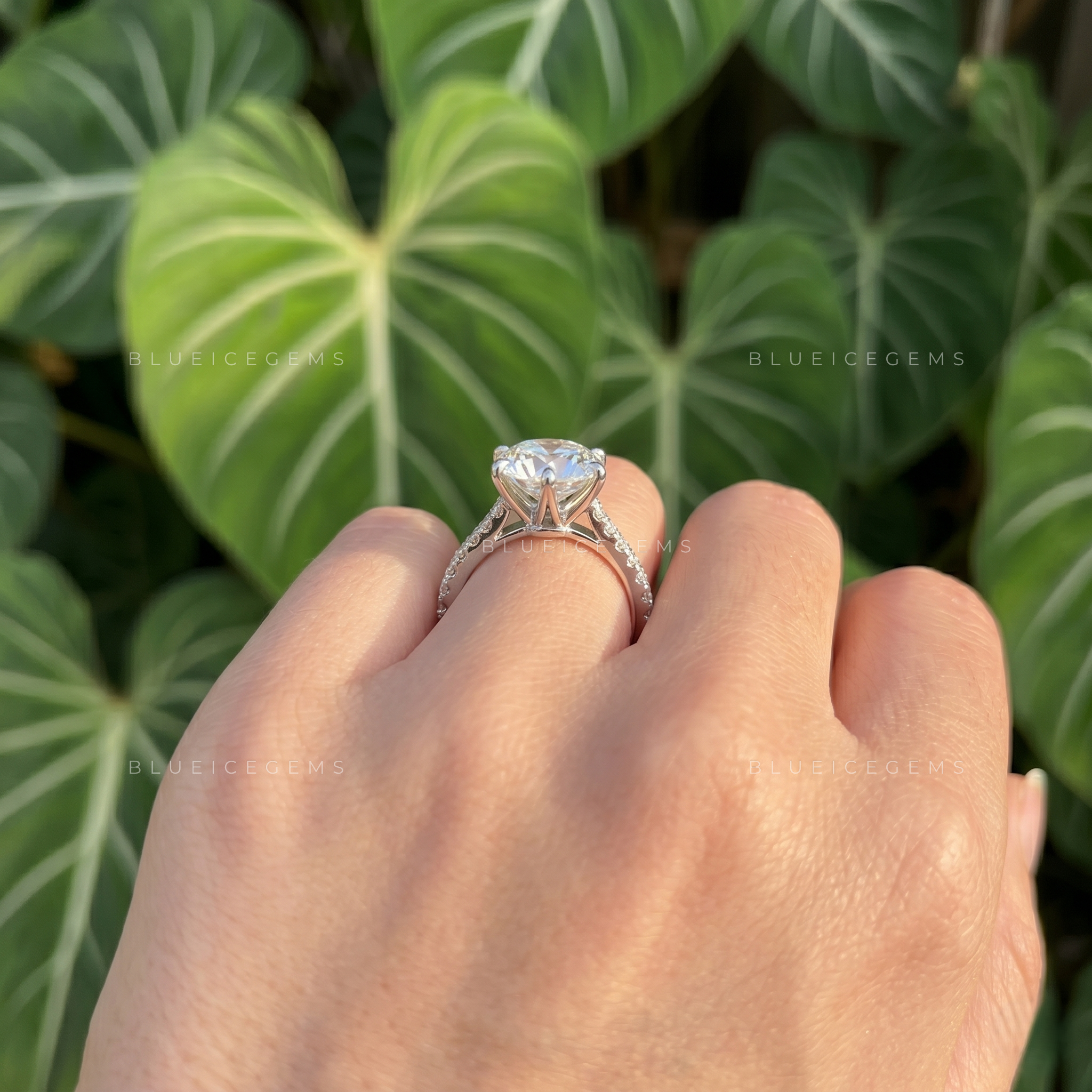 Enchanted Bloom Round Brilliant Cut Tulip Setting Pave Engagement Ring
