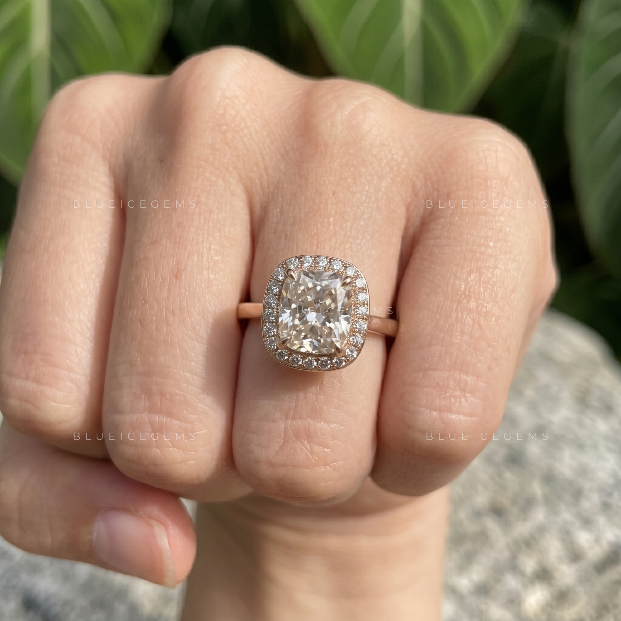 Imperial Charm Cushion Cut Halo Engagement Ring Open Gallery Design