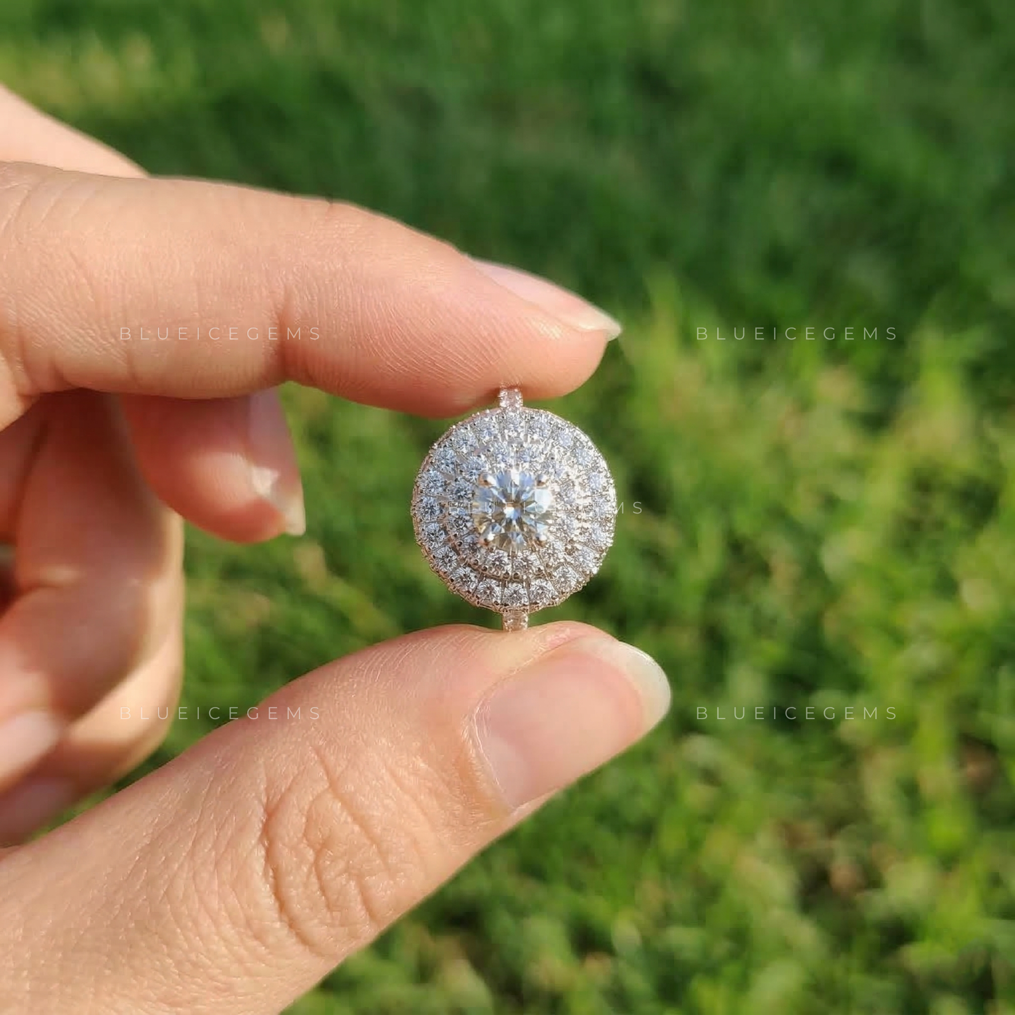 Celestial Luster Double Halo Ornate Handcrafted Wedding Ring