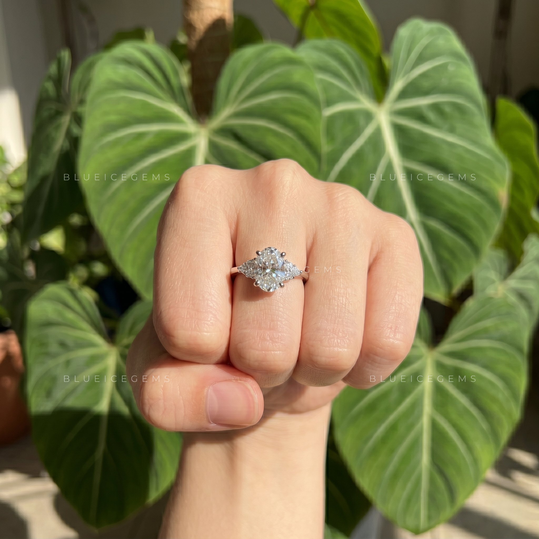 Oval Brilliant Cut Accent Solitaire Engagement Ring