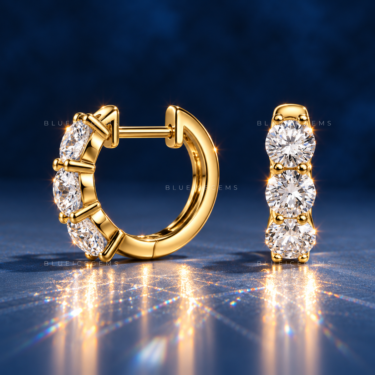 Shared Prong Diamond Huggie Earrings