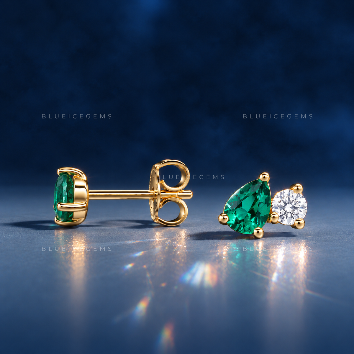 Toi et Moi Emerald and Diamond Stud Earrings