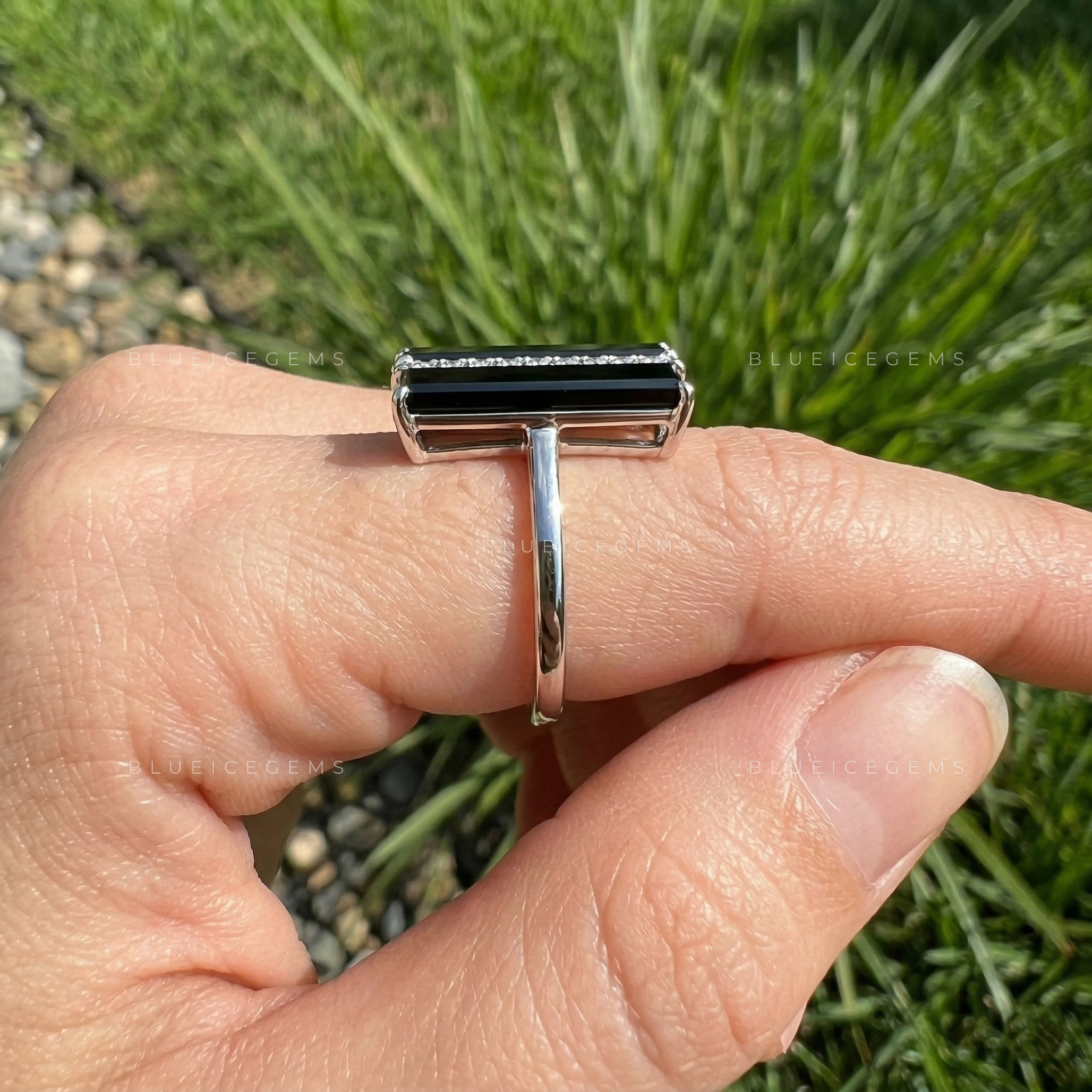 Midnight Noir Baguette Black Moissanite Statement Ring