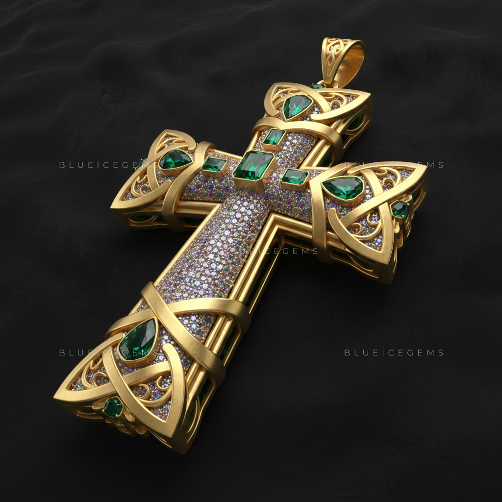 The "Emerald Cathedral" Cross: Celtic Filigree & Multi-Tone Mosaic Sovereign