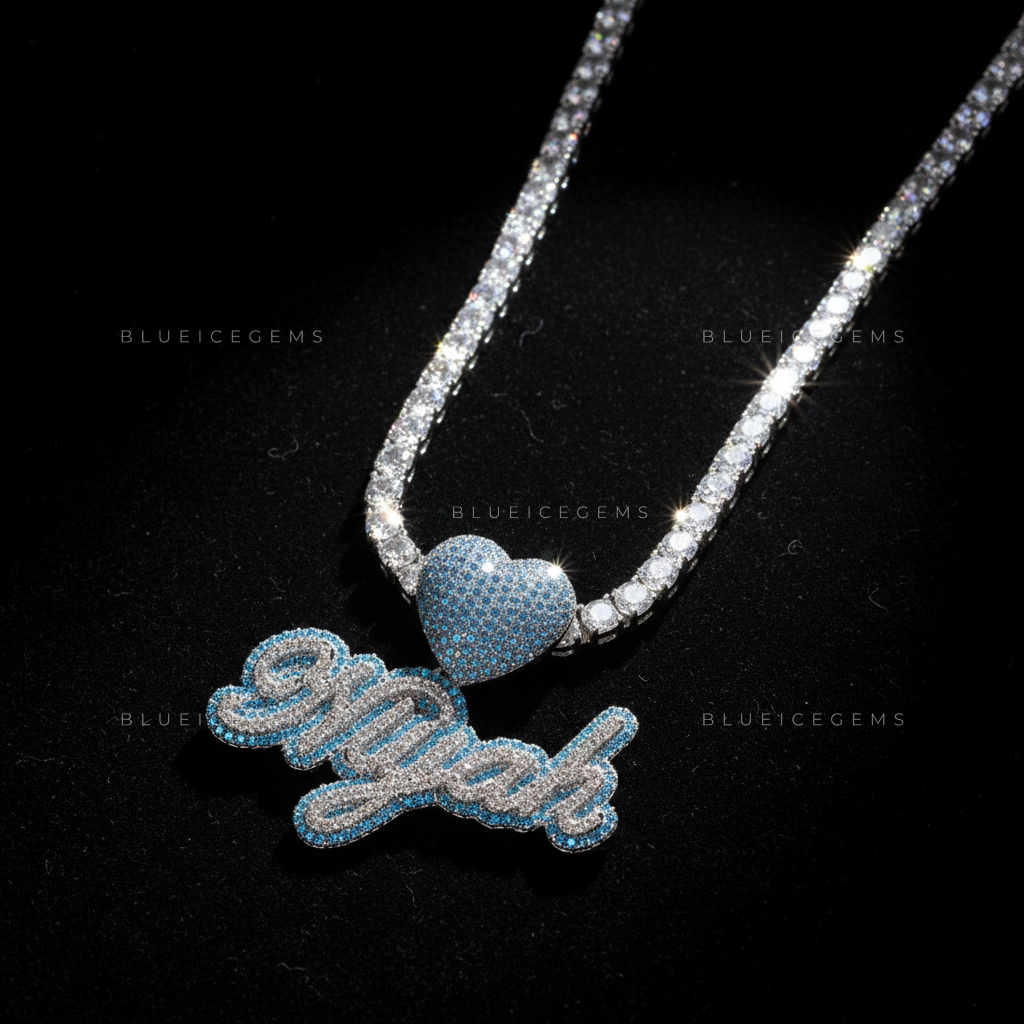 The "NIYAH" Azure Heart: Cursive Script & 3D Blue Sapphire Heart Sovereign
