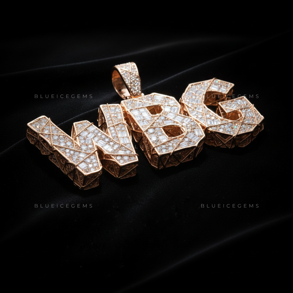 "WBG" Custom Cracked-Effect Iced-Out Pendant