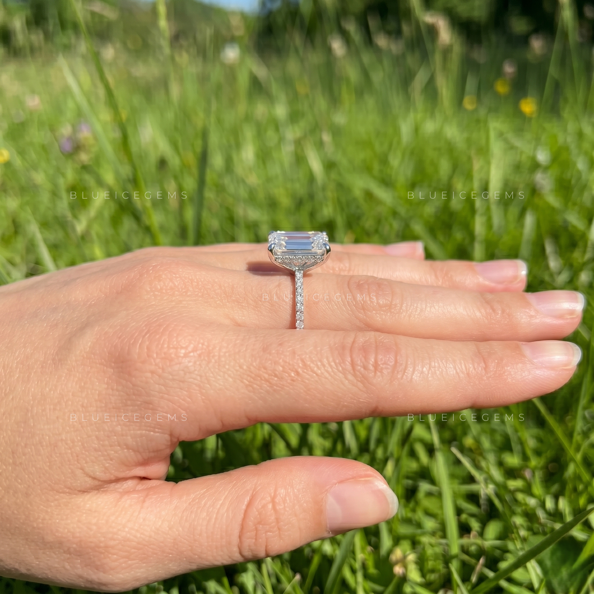 Infinite Clarity Emerald Cut Hidden Halo Engagement Ring