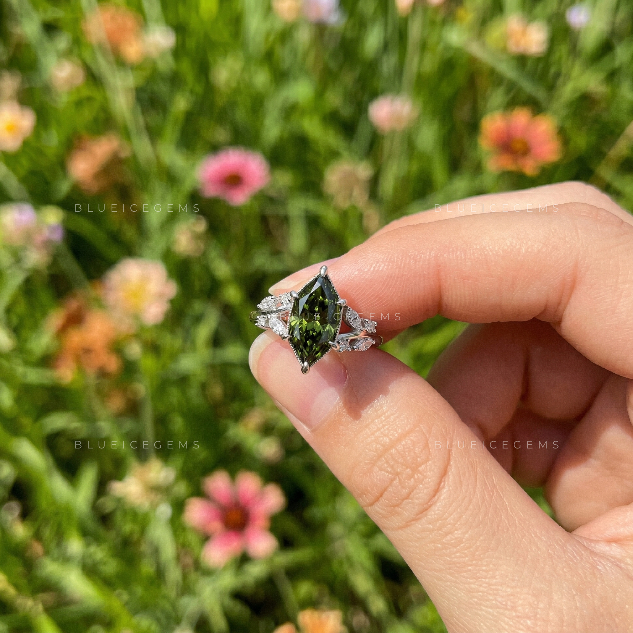 Verdant Muse Dutch Marquise Fancy Green Diamond Ring