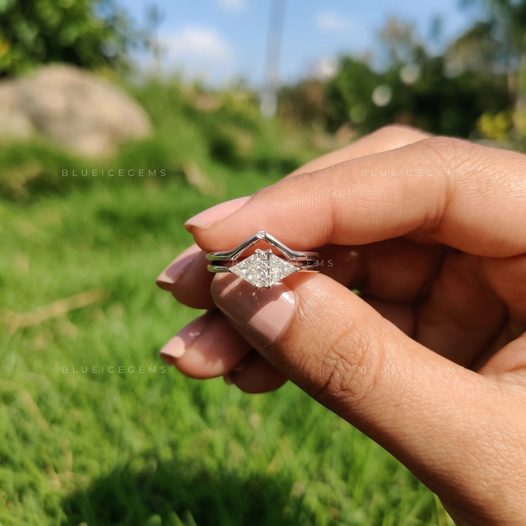 Modern Trillion Cut Geometric Bridal Set