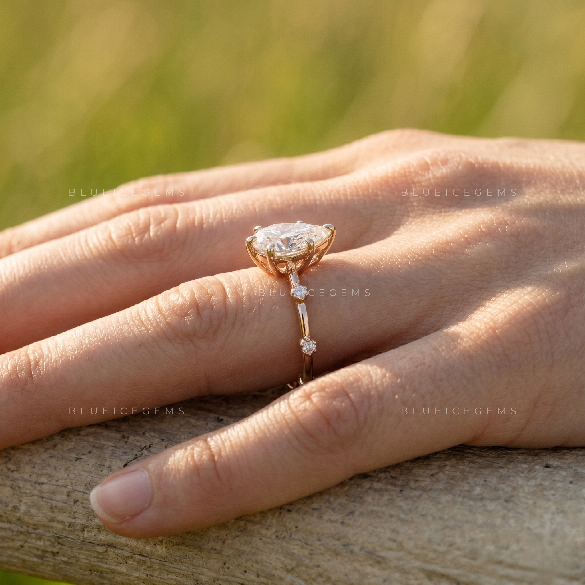 Elegant Grace Pear Cut Five Stone Accent Engagement Ring