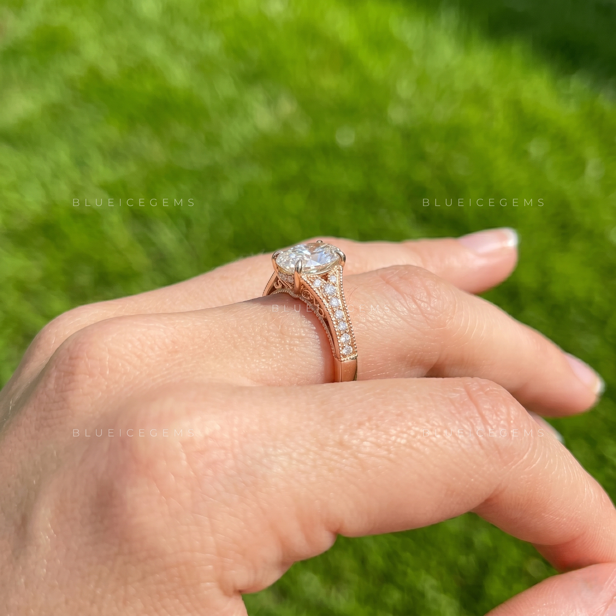 Antique Splendor Oval Cut Vintage Cluster Accent Proposal Ring