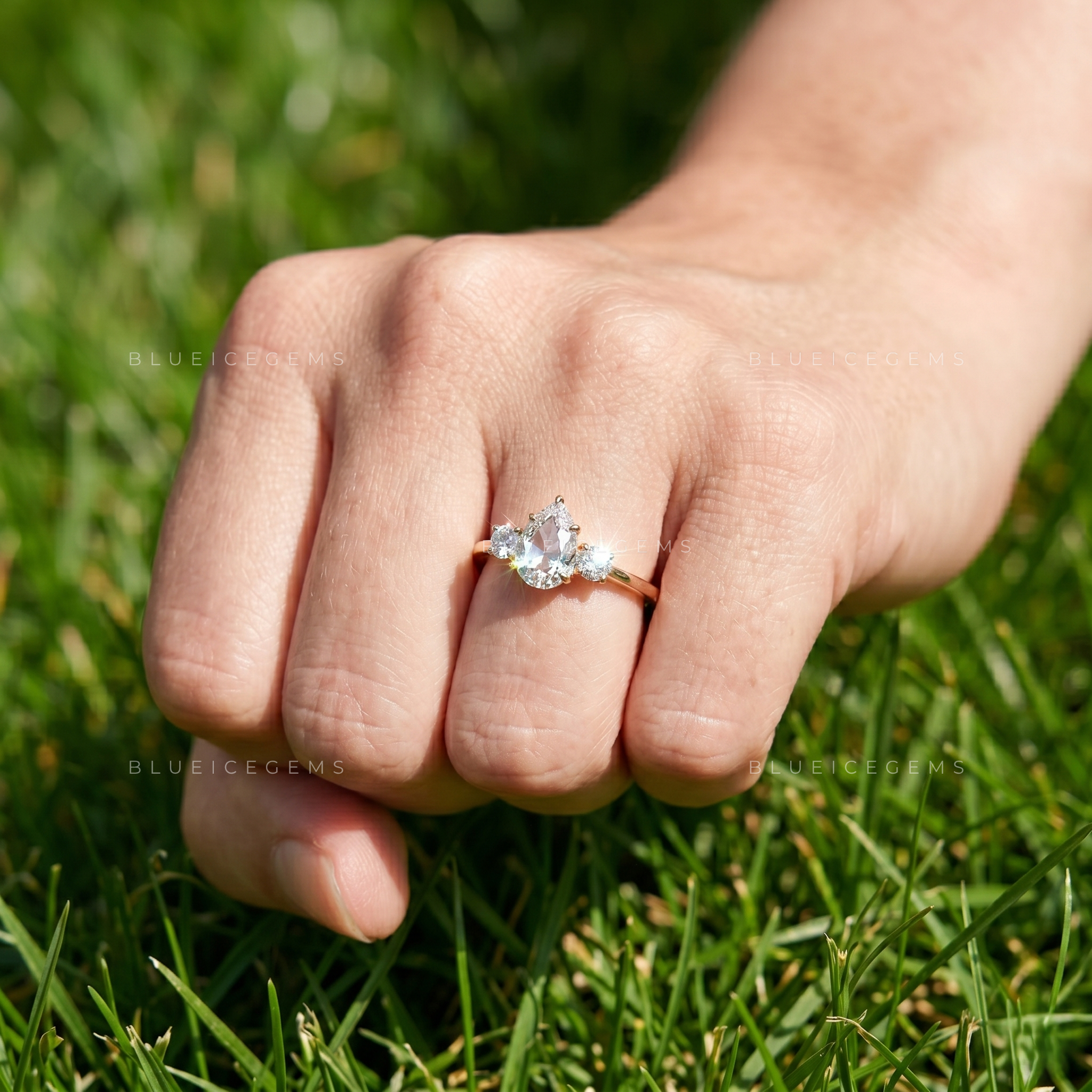 Luminous Pear Brilliant Cut Trilogy Heirloom Engagement Ring