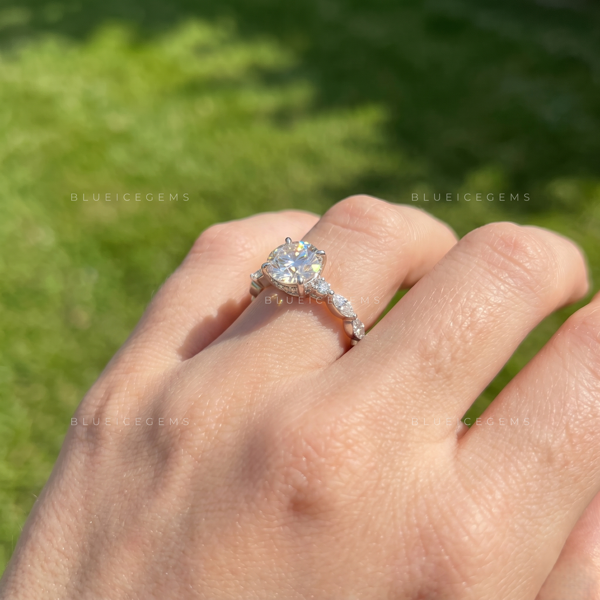 Botanical Whisper Cluster Accent Engagement Ring