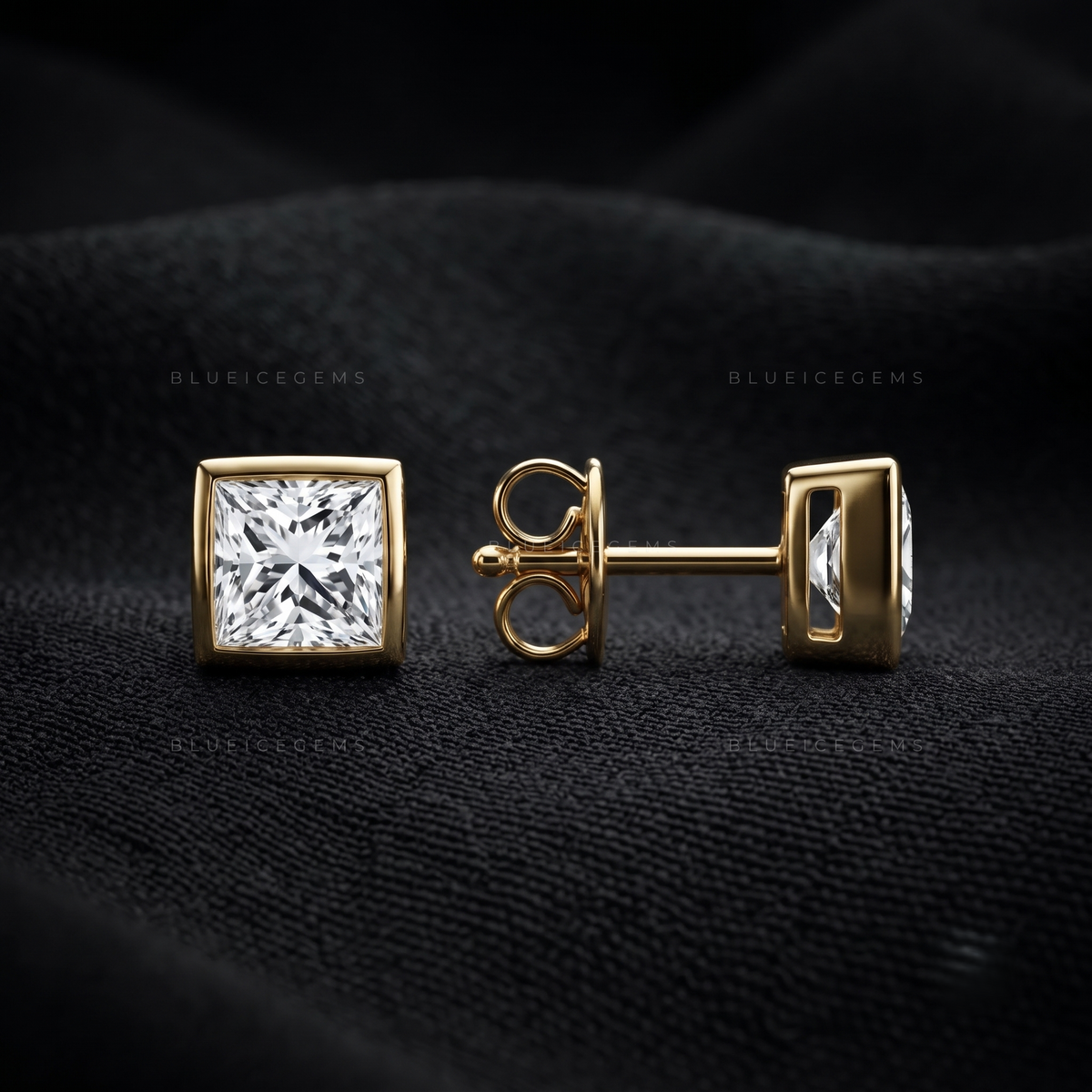 Regent Princess-Cut Lab-Grown Diamond Bezel Stud Earrings
