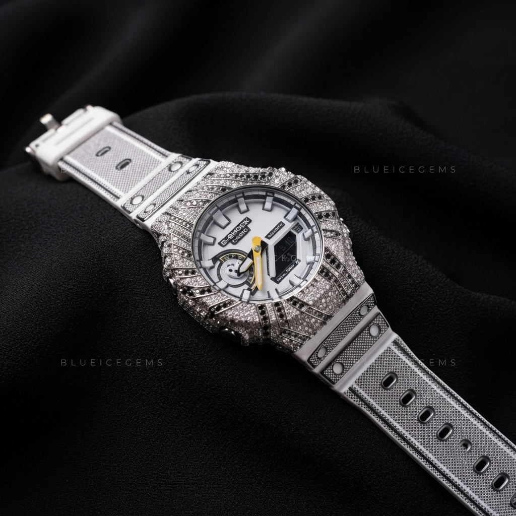 Arctic Noir Bust Down Watch – Hand-Set Moissanite