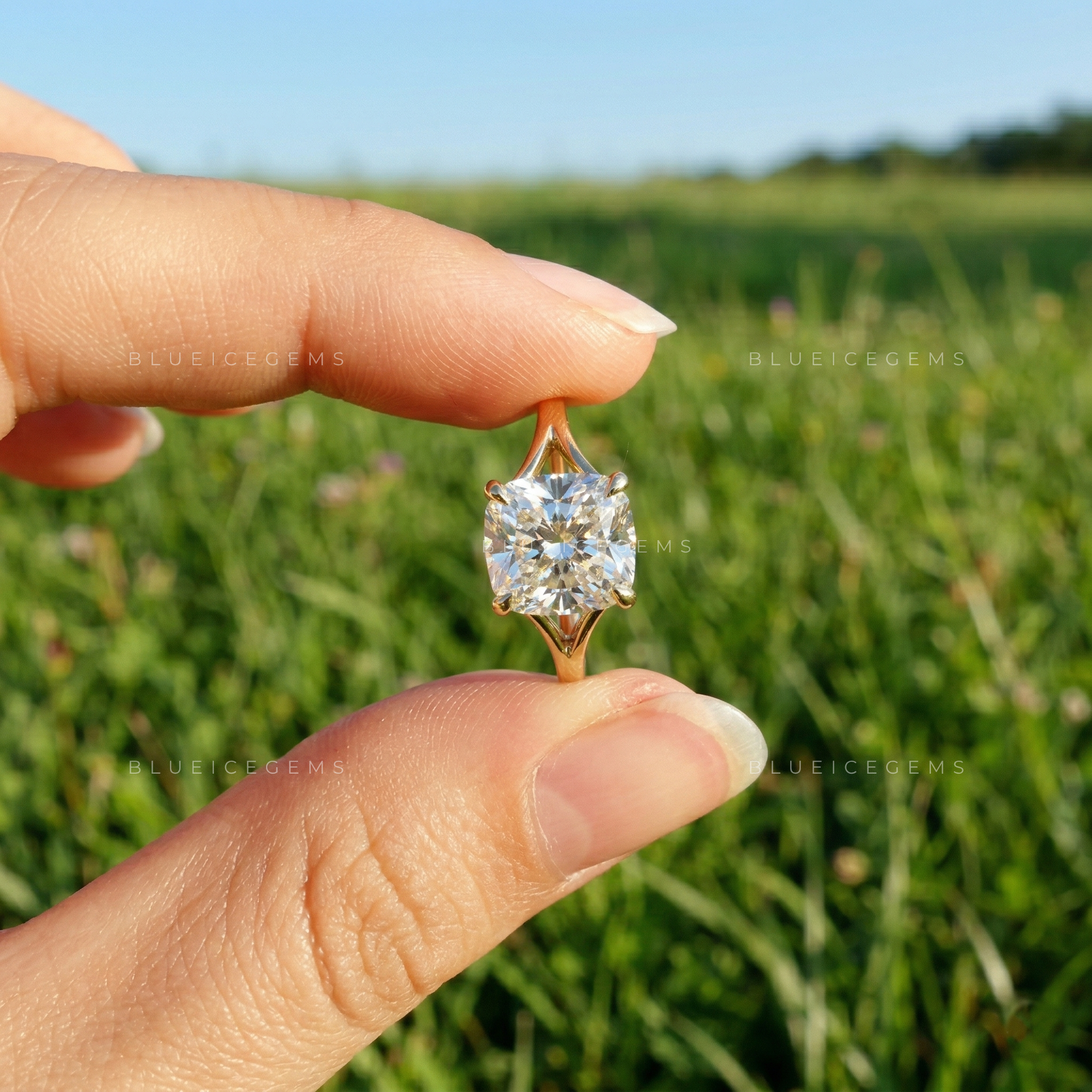 The "Infinite Grace" Elongated Cushion: Split Shank Solitaire Statement