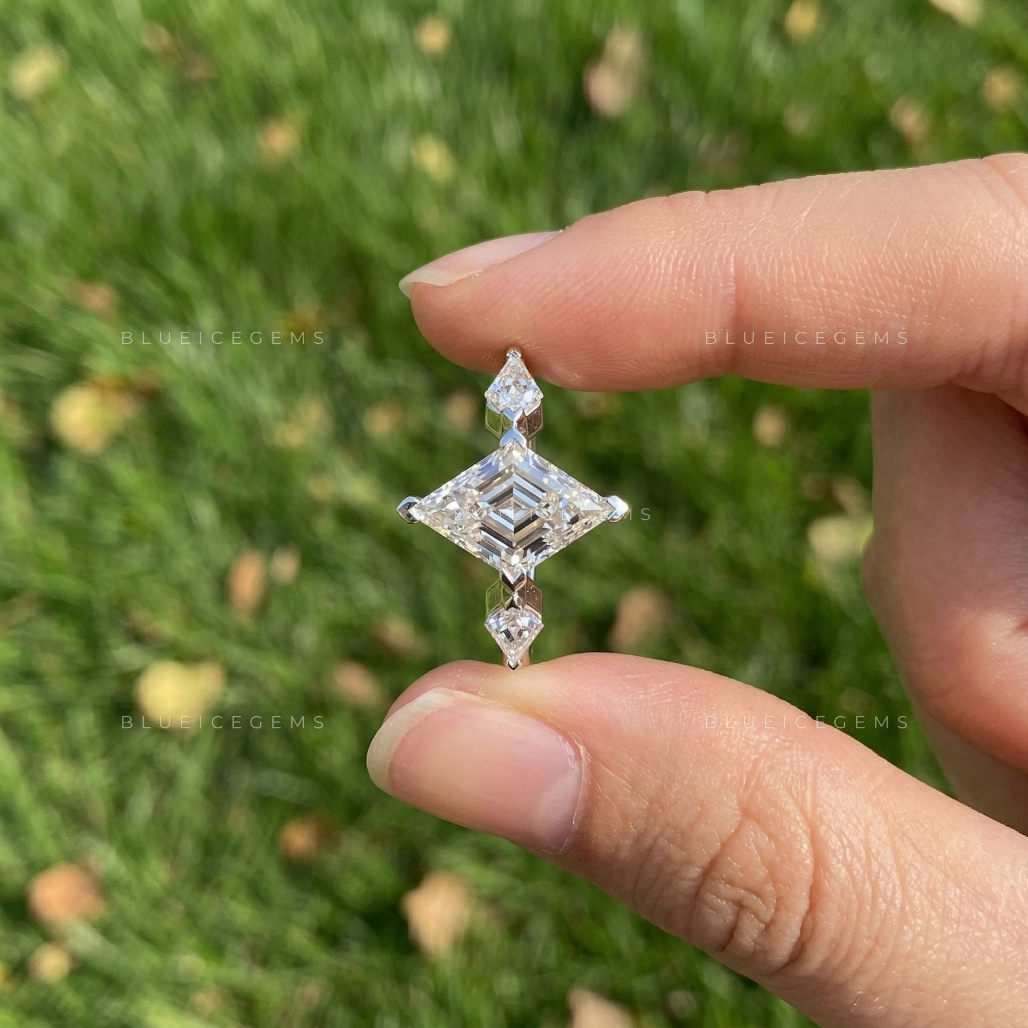 Geometric Allure Lozenge and Kite Cut Trilogy Engagement Ring