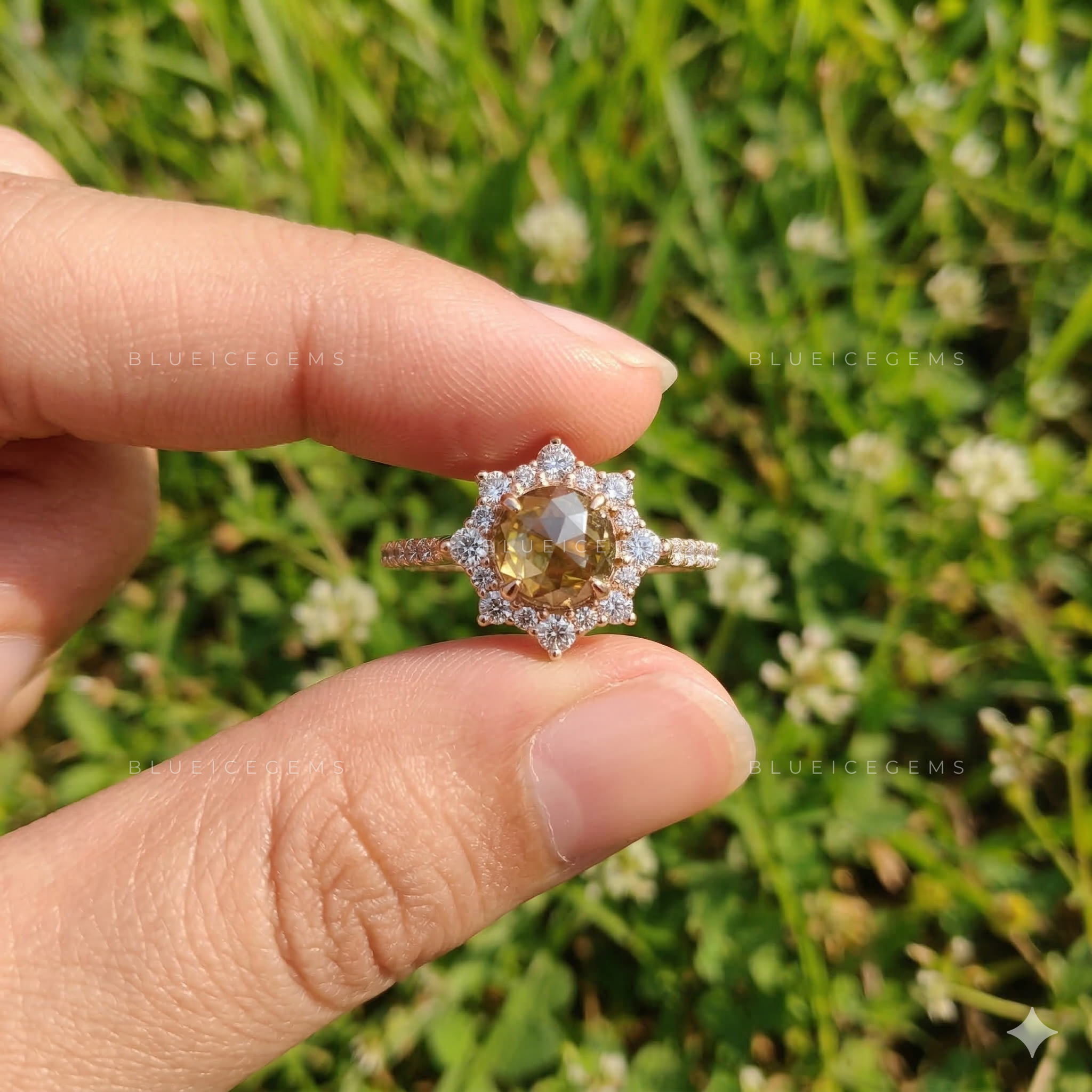Golden Hour Round Rose Cut Champagne Ring