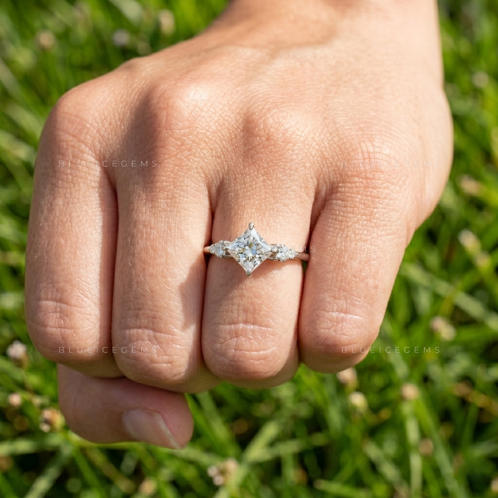 Geometric Princess Cut Compass Prong Trilogy Statement Ring