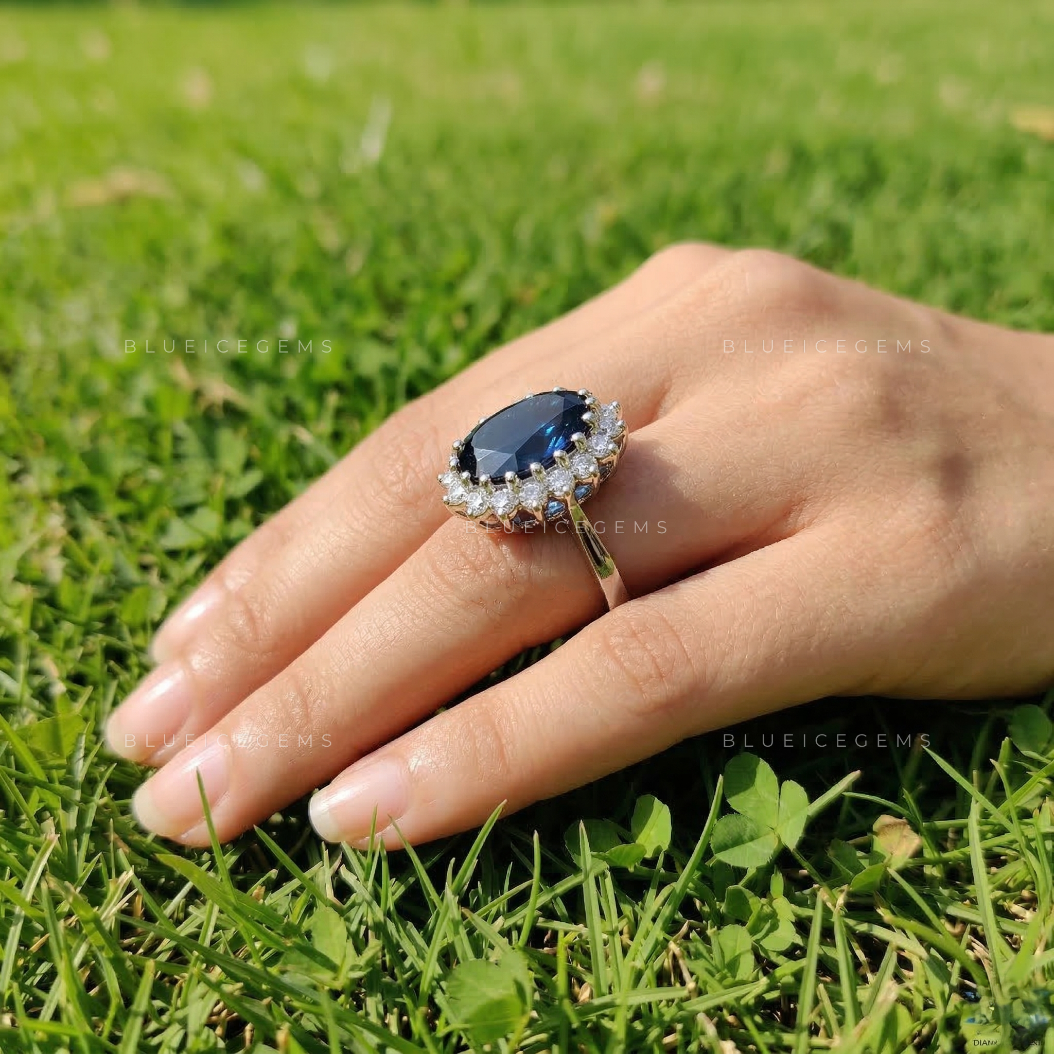 Celestial Azure Blue Topaz and Lab Grown Diamond Halo Ring
