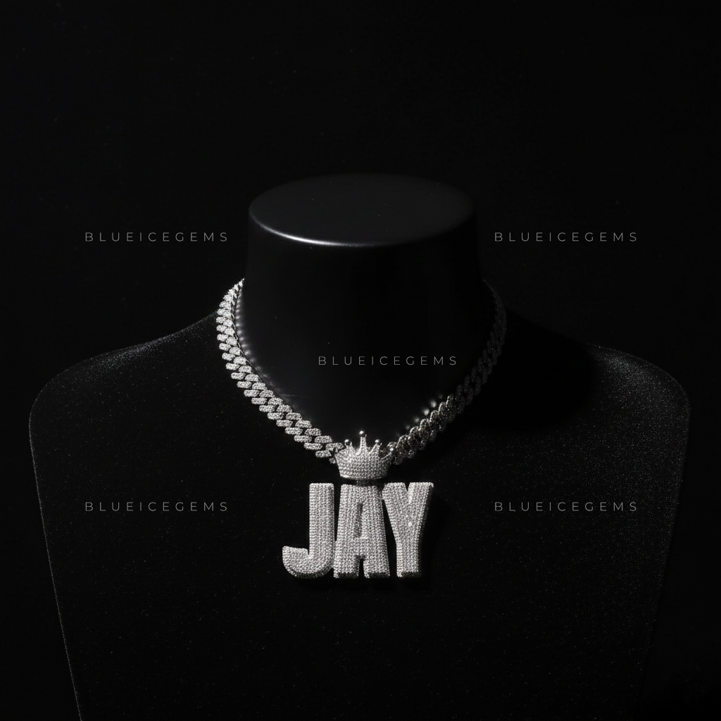 "JAY" Custom Iced-Out Block Pendant with Crown