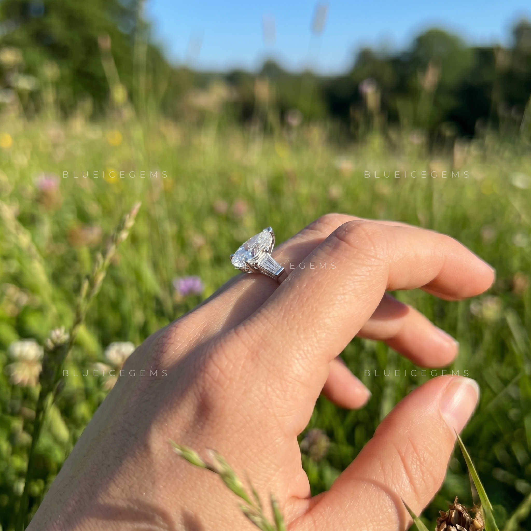 Elegant Trilogy Pear Cut with Tapered Baguette Side Stones Engagement Ring