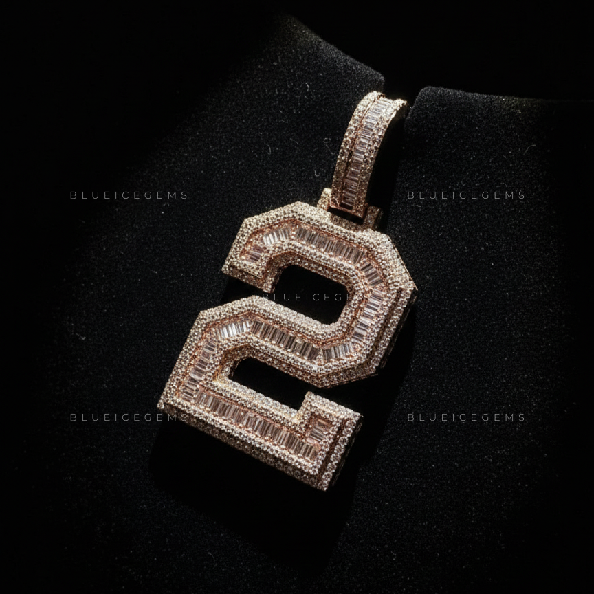 The "NUMBER 2" Architectural Elite: Baguette Mosaic & Multi-Tiered Block Pendant