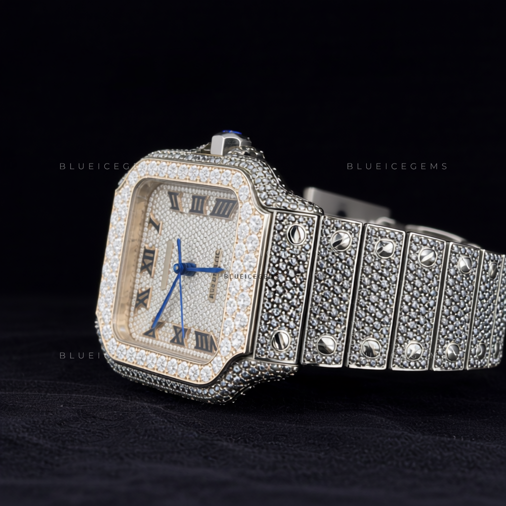 Noble Glimmer: Two-Tone Iced-Out Custom Roman Watch