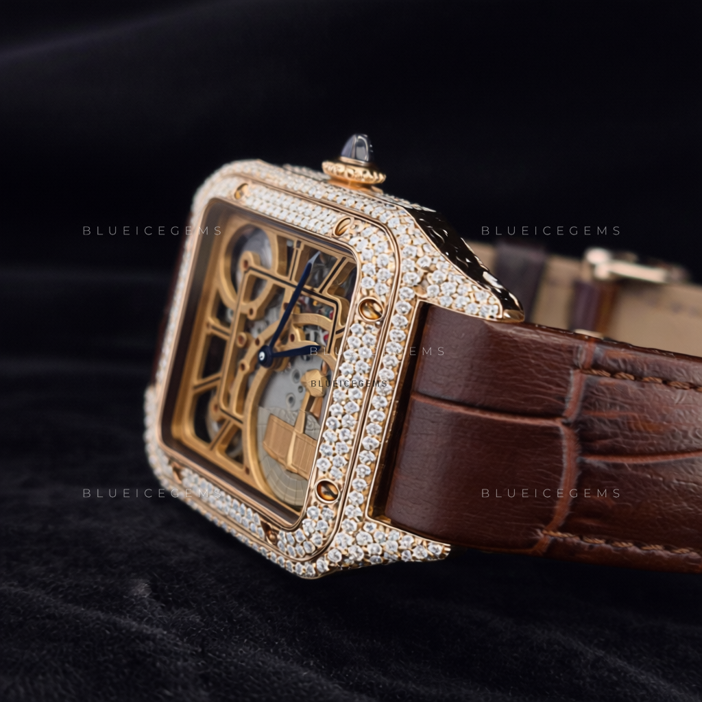 Golden Skeleton: Iced-Out Custom Rose Gold Mechanical Watch