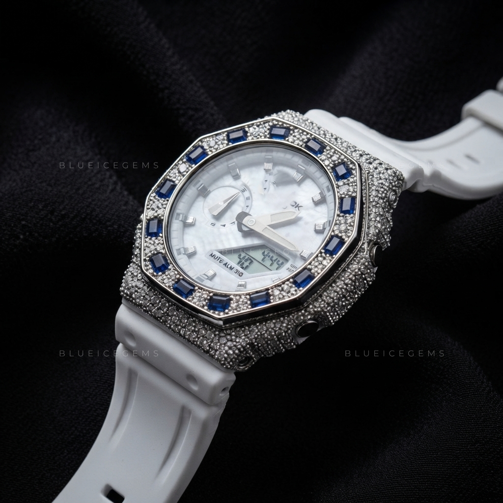Snowfall Sapphire Luxe Iced Watch – 12.77 CT Moissanite