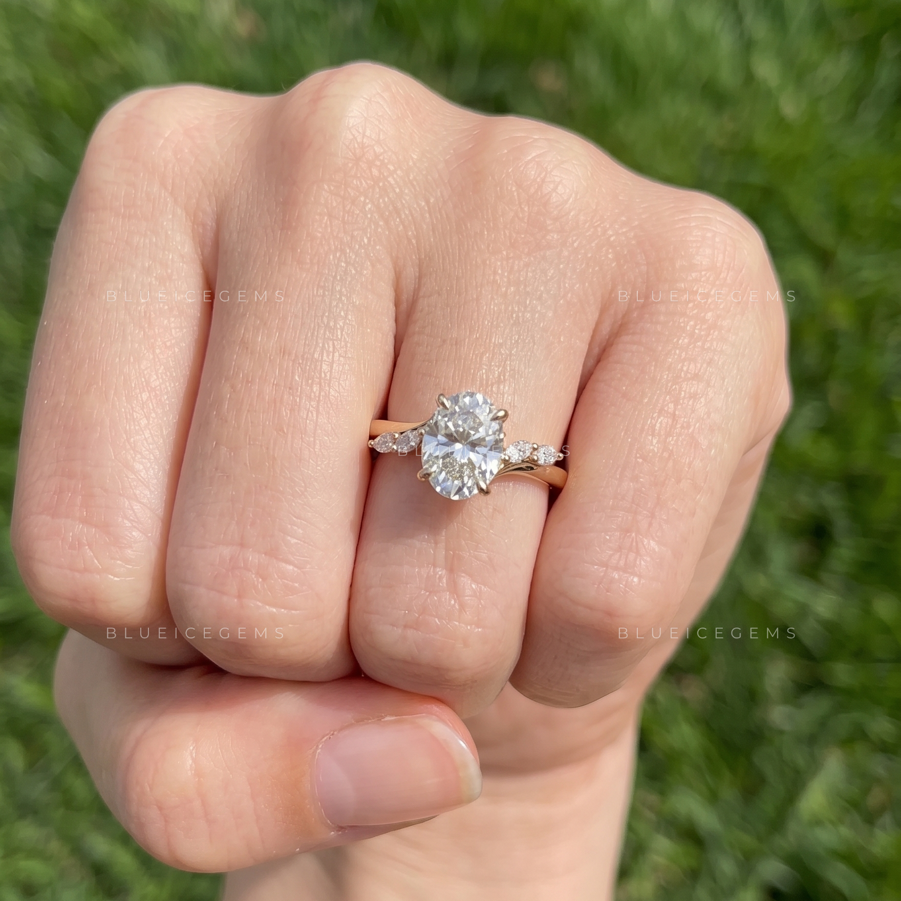 Nature's Grace Oval Cut Marquise Accent Engagement Ring