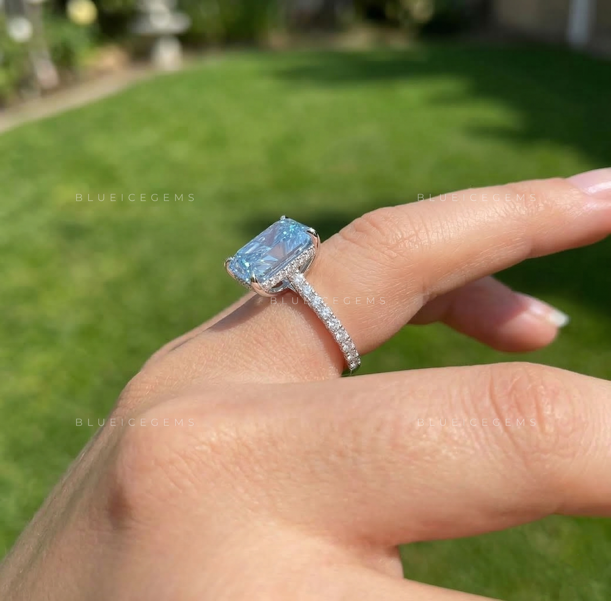 Azure Radiance Radiant Cut Pavé Engagement Ring
