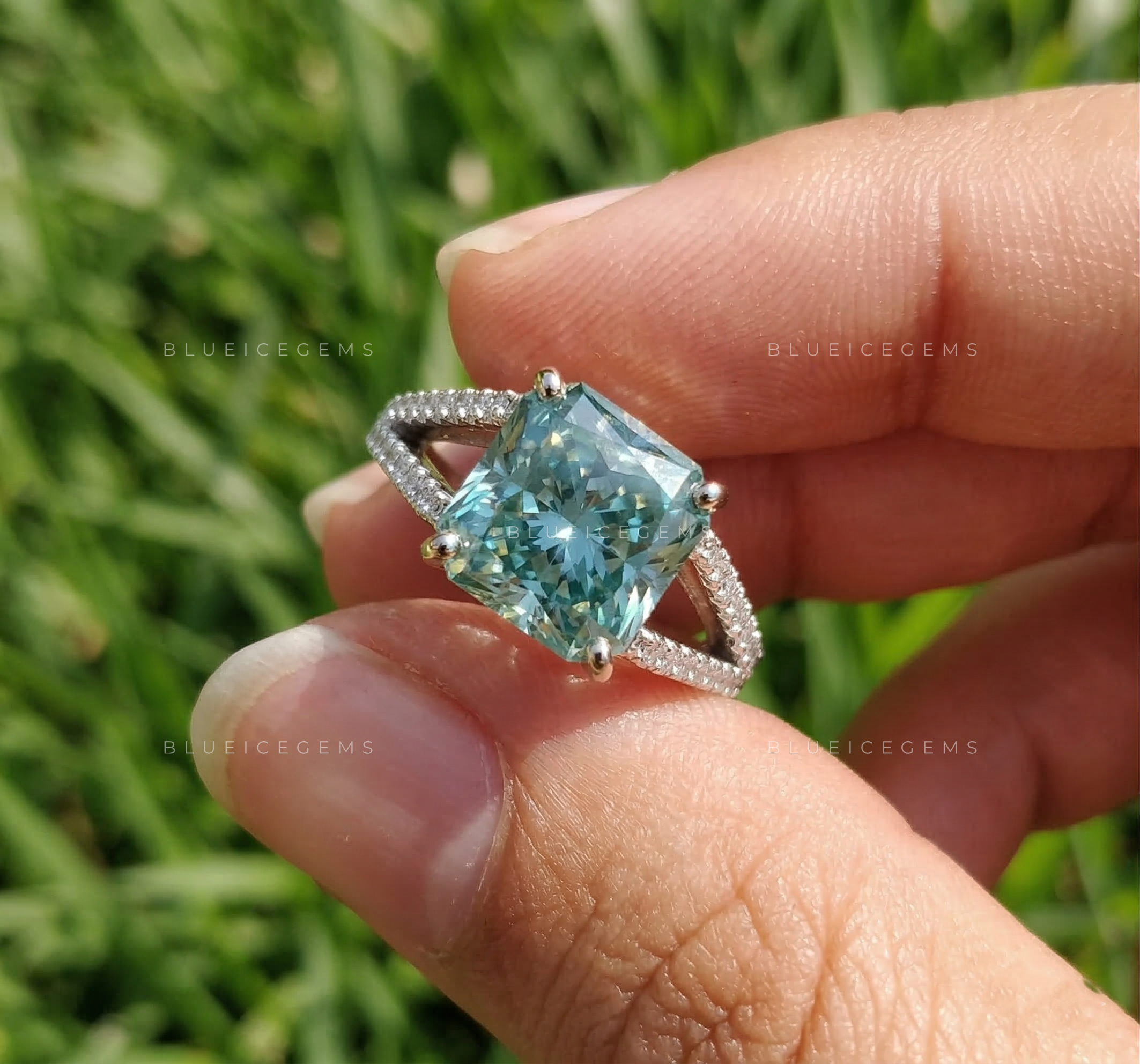 Oceanic Brilliance Square Radiant Solitaire Ring