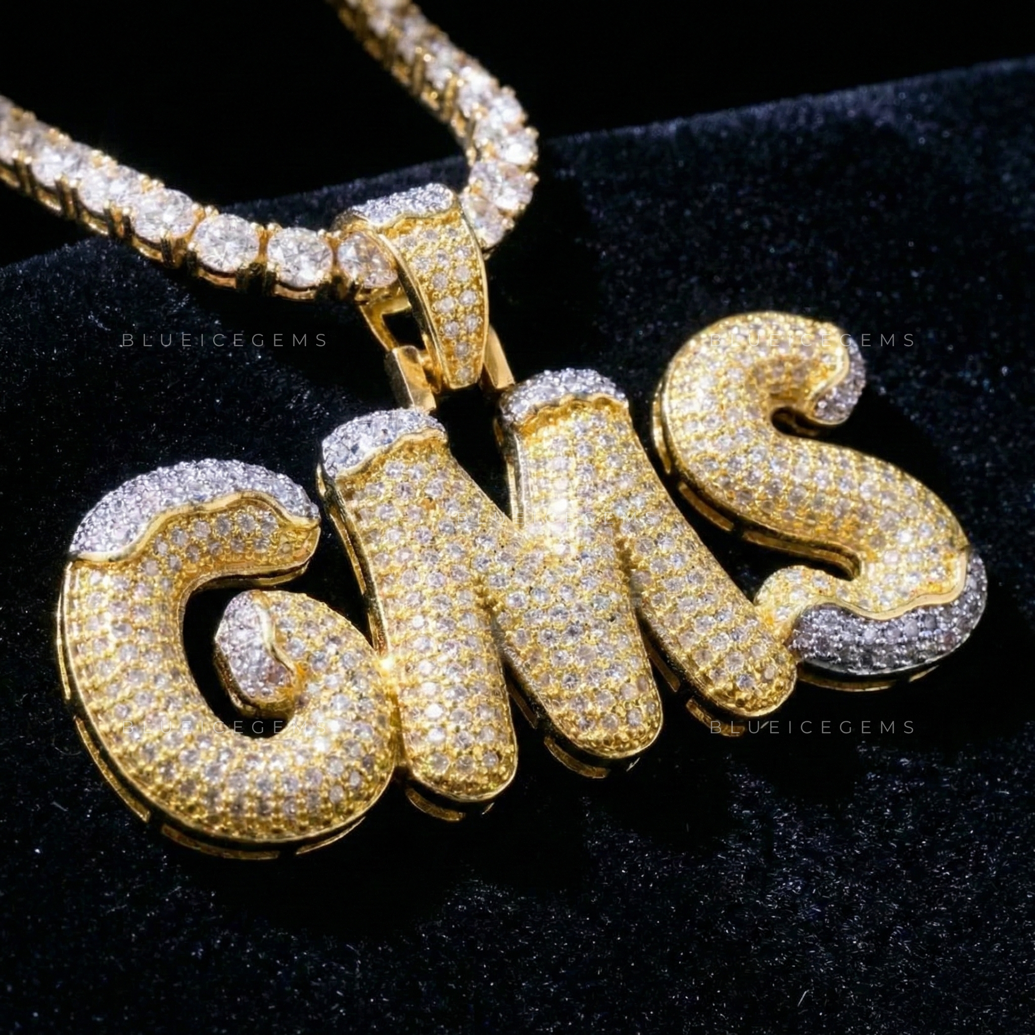The "GMS" Arctic Gold: Snow-Capped 3D Bubble Script Two-Tone Pendant