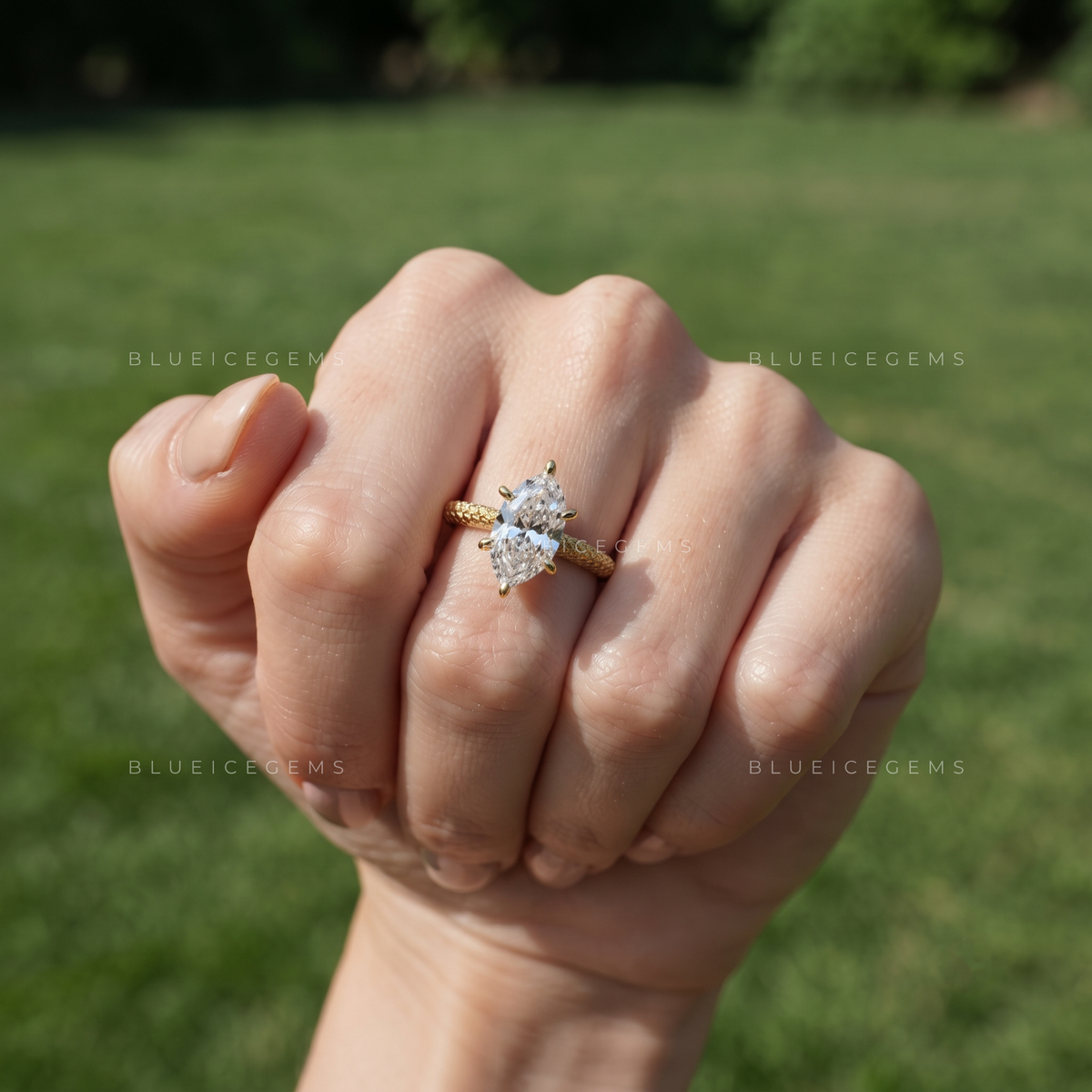 Fleurline Dutch Marquise Floral Engraved Solitaire Ring