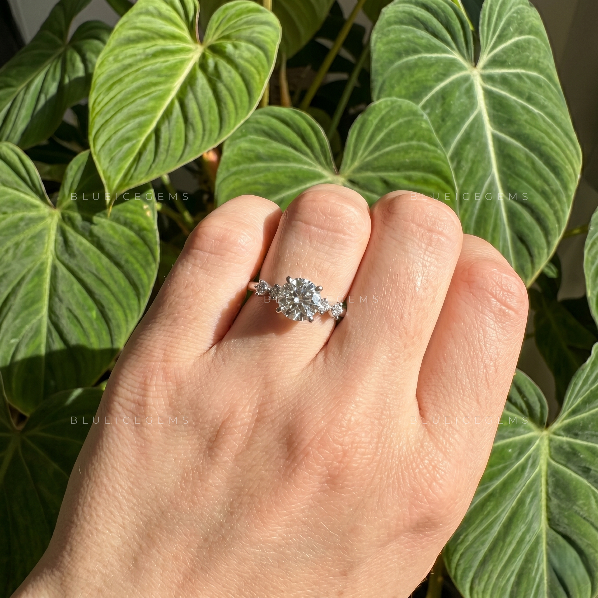 Exquisite Round Cut Pavé Accent Engagement Ring