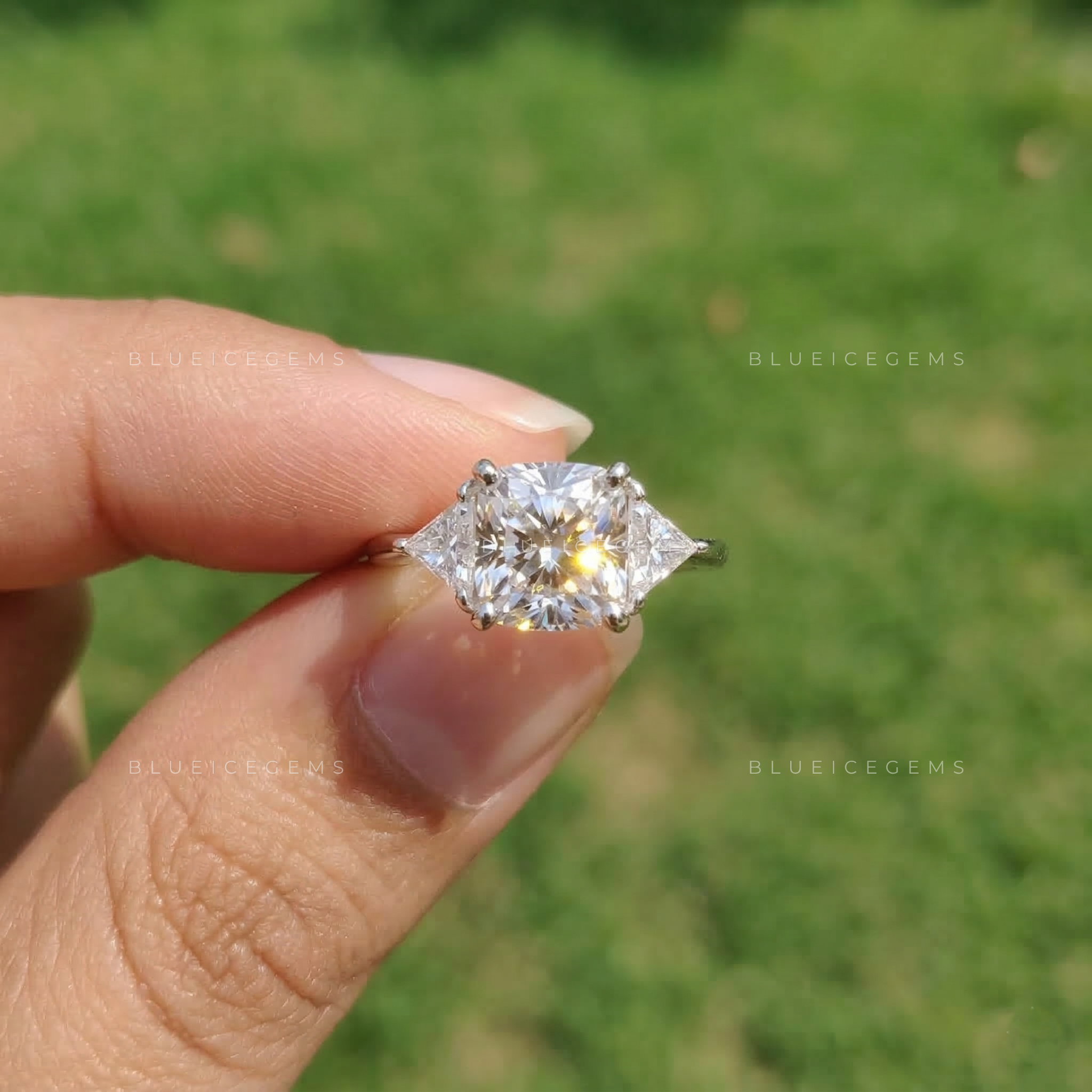Graceful Brilliance Cushion and Triangle Trilogy Ring